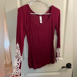 Lace detail long sleeve shirt. Size S